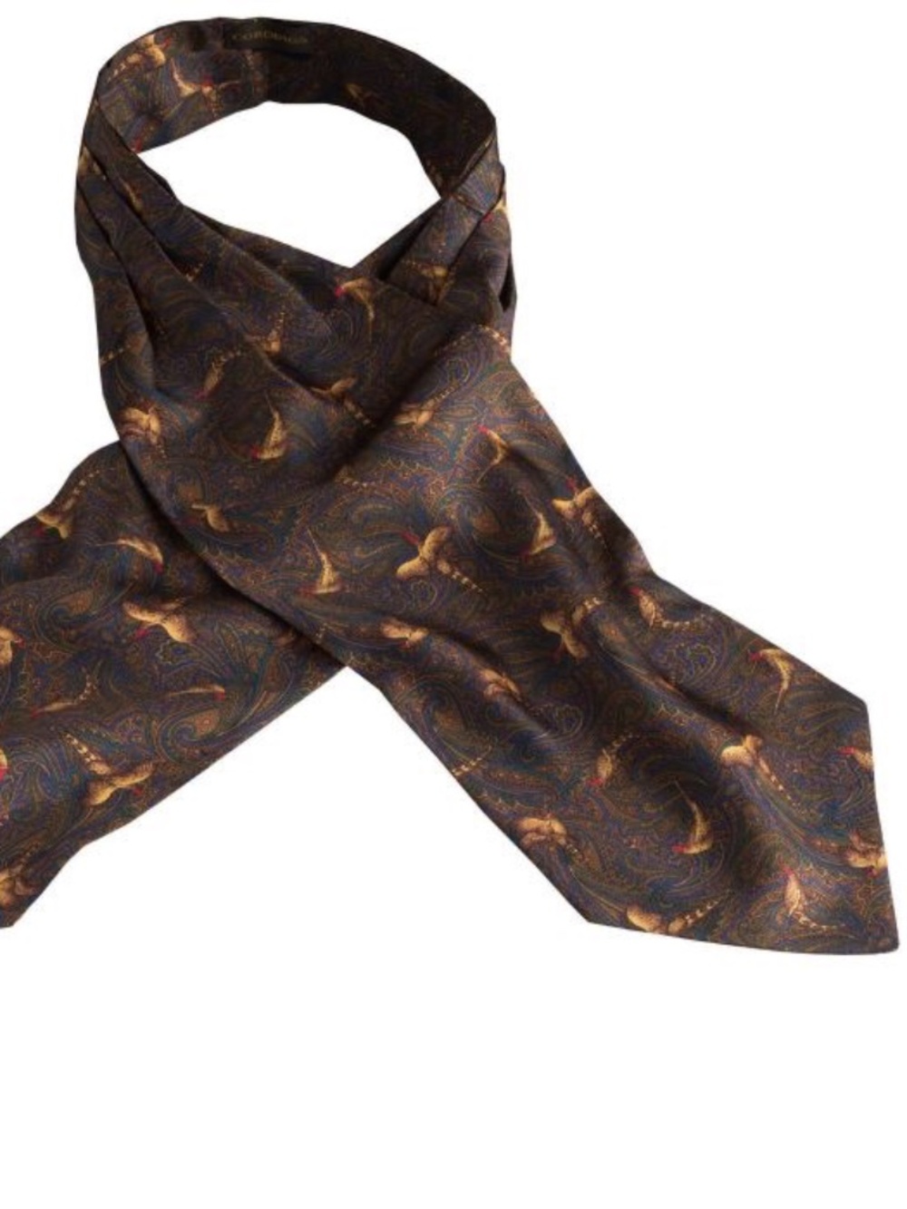Cordings Silk Cravat Ascot in Bronze Pheasant Print Made in England NWT